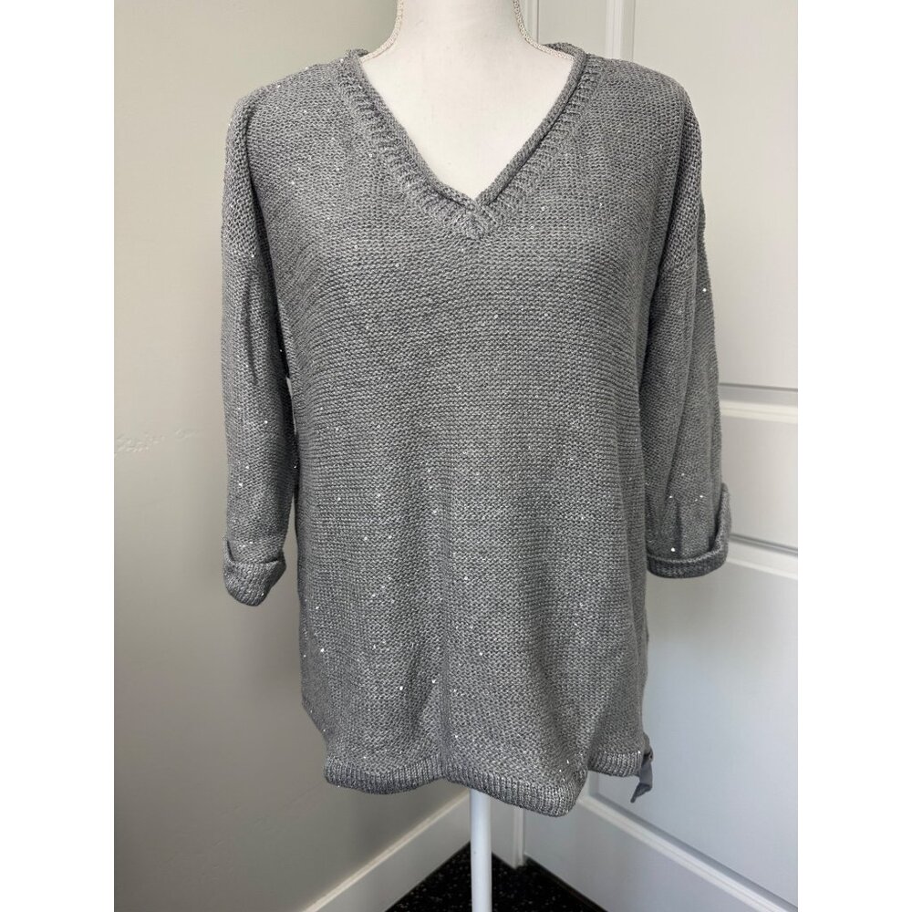 Womens Top NWT DKNY Jeans Sequin V-Neck Sweater 2XL Comfortable Light - Picture 3 of 9